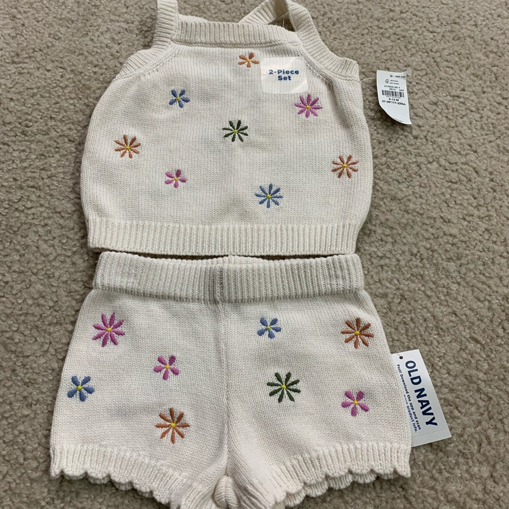 Old Navy Kids' Cream Knit Set with Floral Embroidery